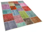 Patchwork Multi Pamuk Üzerine Yün El Dokuma Kilim-146x205 - Görsel 2