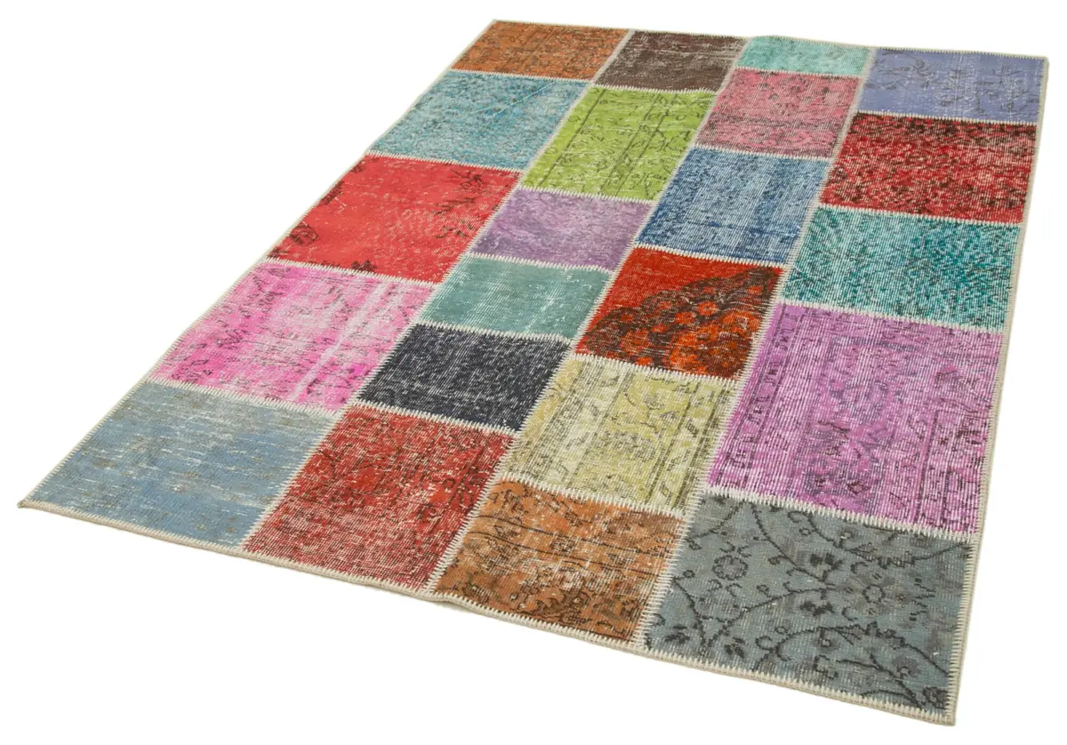 Patchwork Multi Pamuk Üzerine Yün El Dokuma Kilim-146x205 - Görsel 3