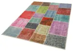 Patchwork Multi Pamuk Üzerine Yün El Dokuma Kilim-146x205 - Görsel 3