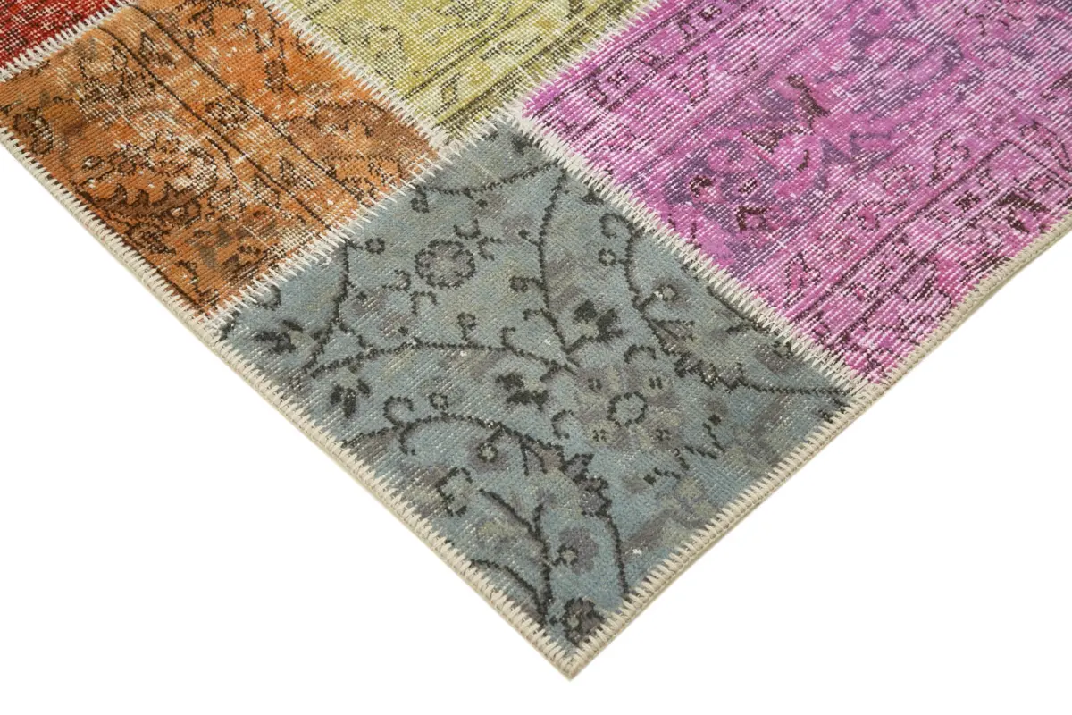 Patchwork Multi Pamuk Üzerine Yün El Dokuma Kilim-146x205 - Görsel 4