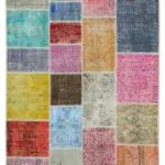 Patchwork Multi Pamuk Üzerine Yün El Dokuma Kilim-144x203