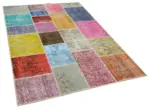 Patchwork Multi Pamuk Üzerine Yün El Dokuma Kilim-144x203 - Görsel 2