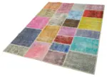 Patchwork Multi Pamuk Üzerine Yün El Dokuma Kilim-144x203 - Görsel 3