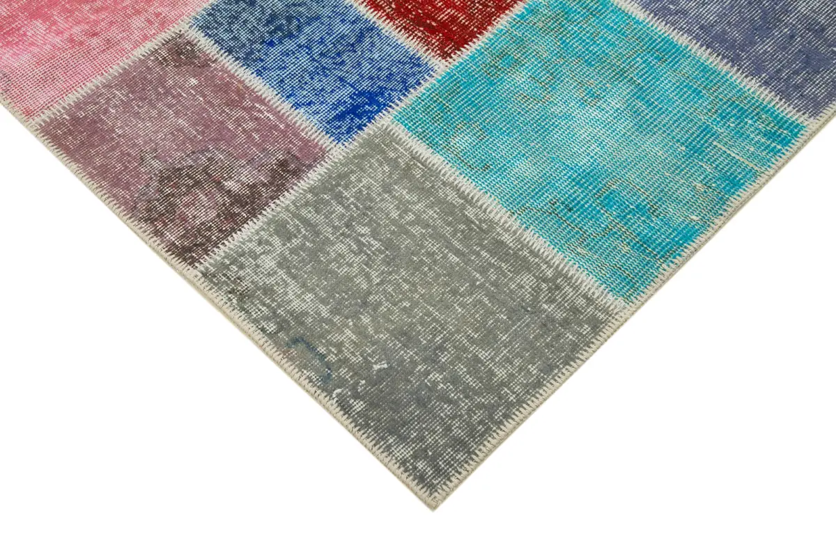 Patchwork Multi Pamuk Üzerine Yün El Dokuma Kilim-144x203 - Görsel 4