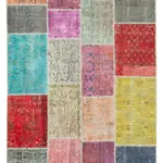 Patchwork Multi Pamuk Üzerine Yün El Dokuma Kilim-142x210