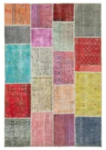Patchwork Multi Pamuk Üzerine Yün El Dokuma Kilim-142x210