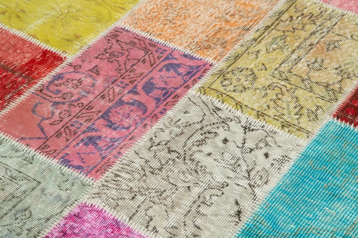 Patchwork Multi Pamuk Üzerine Yün El Dokuma Kilim-142x210 - Görsel 5