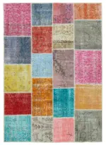 Patchwork Multi Pamuk Üzerine Yün El Dokuma Kilim-145x204