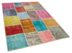 Patchwork Multi Pamuk Üzerine Yün El Dokuma Kilim-145x204 - Görsel 2