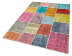 Patchwork Multi Pamuk Üzerine Yün El Dokuma Kilim-145x204 - Görsel 3