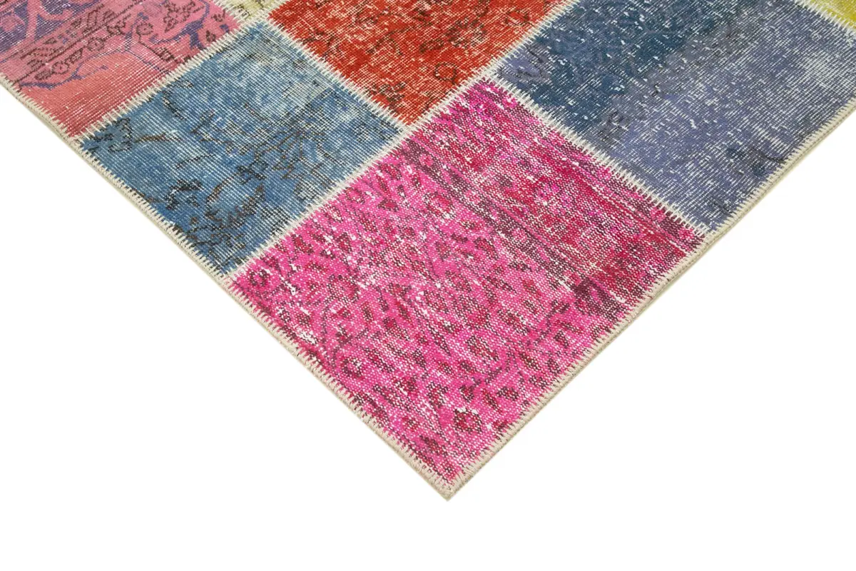 Patchwork Multi Pamuk Üzerine Yün El Dokuma Kilim-145x204 - Görsel 4