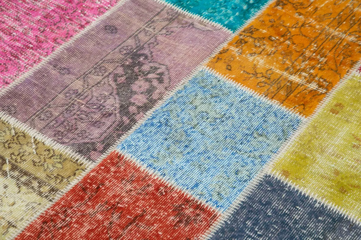 Patchwork Multi Pamuk Üzerine Yün El Dokuma Kilim-145x204 - Görsel 5