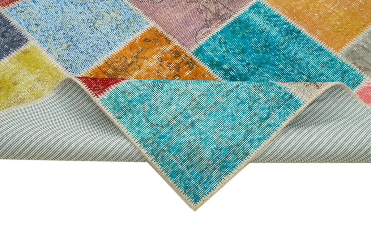 Patchwork Multi Pamuk Üzerine Yün El Dokuma Kilim-145x204 - Görsel 6