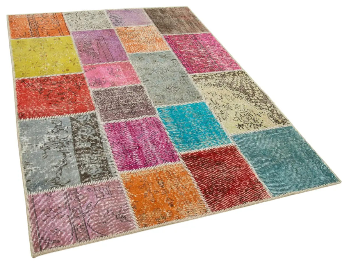 Patchwork Multi Pamuk Üzerine Yün El Dokuma Kilim-145x206 - Görsel 2