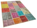 Patchwork Multi Pamuk Üzerine Yün El Dokuma Kilim-145x206 - Görsel 2