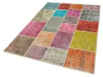 Patchwork Multi Pamuk Üzerine Yün El Dokuma Kilim-145x206 - Görsel 3
