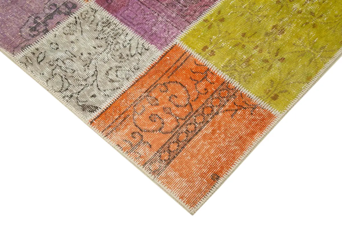 Patchwork Multi Pamuk Üzerine Yün El Dokuma Kilim-145x206 - Görsel 4