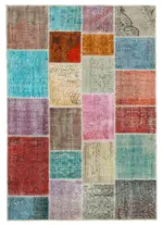 Patchwork Multi Pamuk Üzerine Yün El Dokuma Kilim-145x207