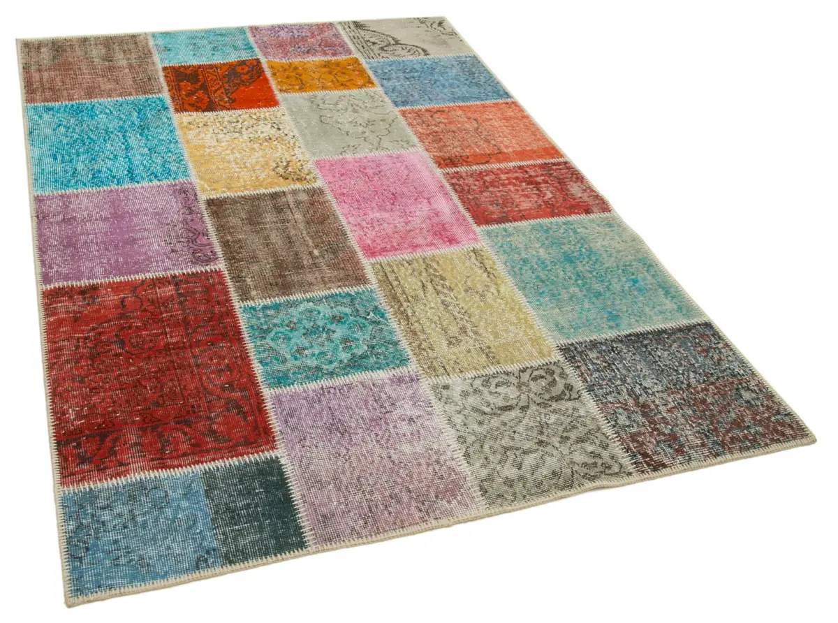Patchwork Multi Pamuk Üzerine Yün El Dokuma Kilim-145x207 - Görsel 2