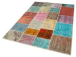Patchwork Multi Pamuk Üzerine Yün El Dokuma Kilim-145x207 - Görsel 3
