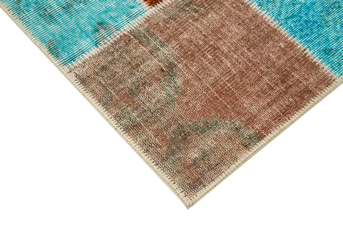 Patchwork Multi Pamuk Üzerine Yün El Dokuma Kilim-145x207 - Görsel 4