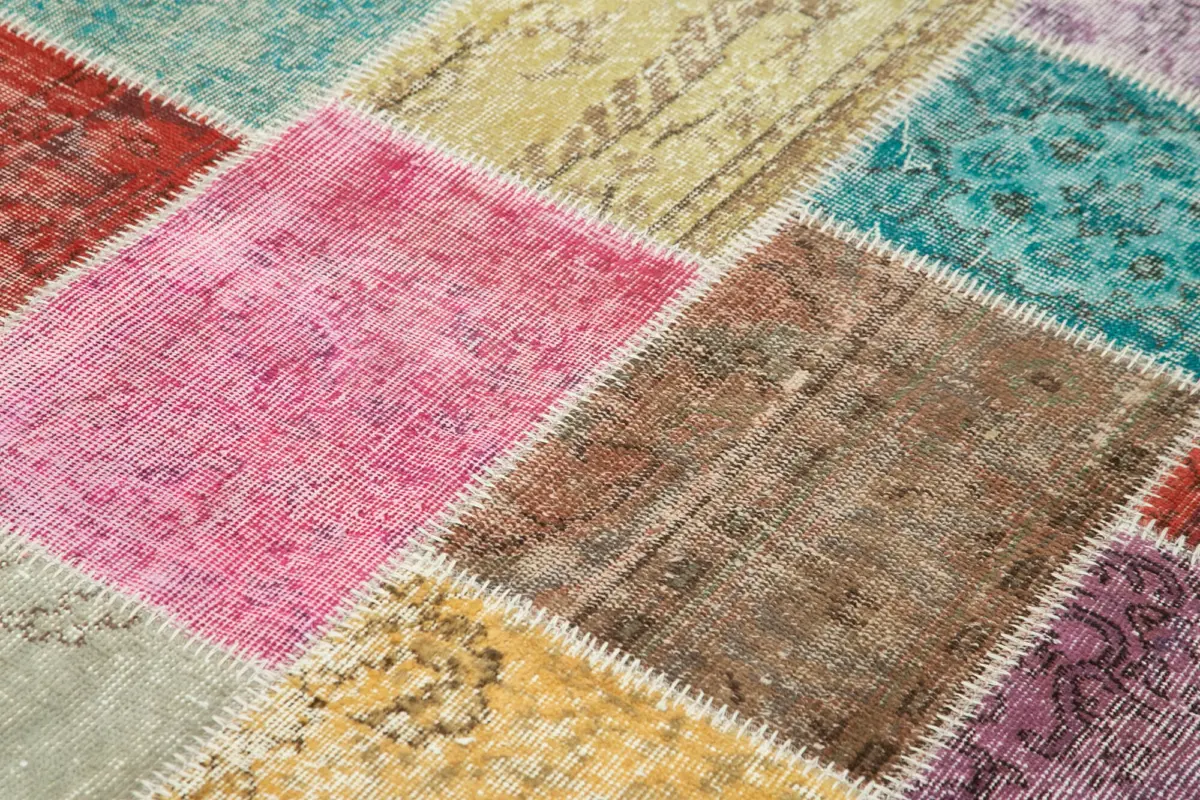 Patchwork Multi Pamuk Üzerine Yün El Dokuma Kilim-145x207 - Görsel 5