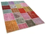 Patchwork Multi Pamuk Üzerine Yün El Dokuma Kilim-144x212 - Görsel 2