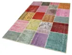 Patchwork Multi Pamuk Üzerine Yün El Dokuma Kilim-144x212 - Görsel 3