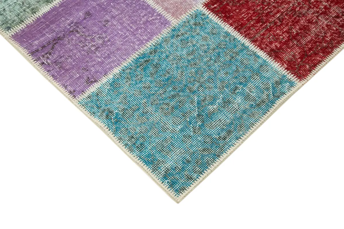 Patchwork Multi Pamuk Üzerine Yün El Dokuma Kilim-144x212 - Görsel 4