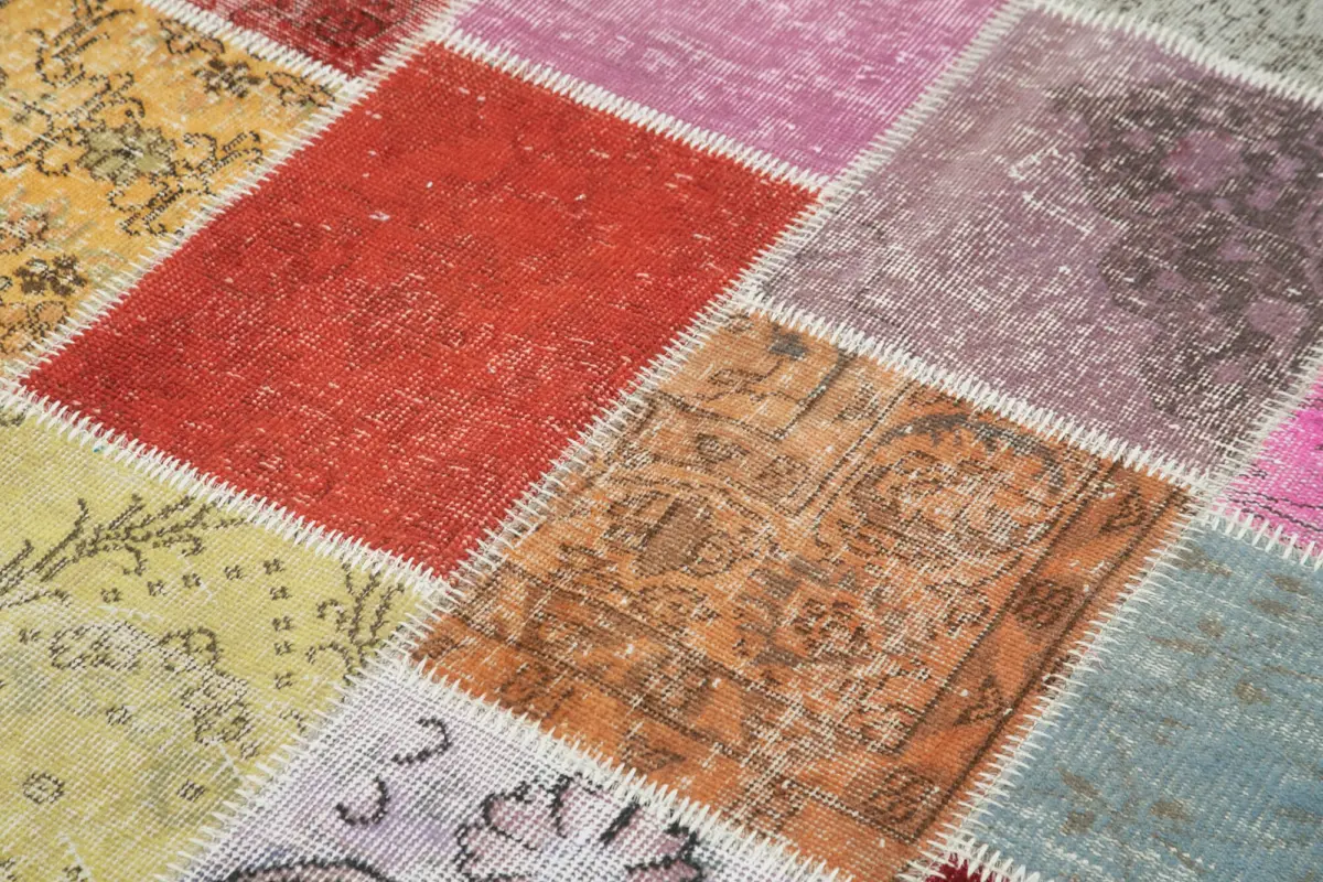 Patchwork Multi Pamuk Üzerine Yün El Dokuma Kilim-144x212 - Görsel 5
