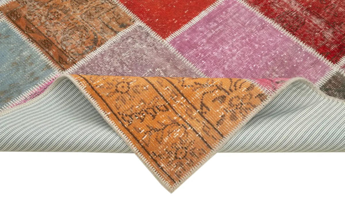 Patchwork Multi Pamuk Üzerine Yün El Dokuma Kilim-144x212 - Görsel 6