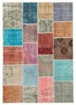 Patchwork Multi Pamuk Üzerine Yün El Dokuma Kilim-145x203
