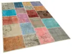 Patchwork Multi Pamuk Üzerine Yün El Dokuma Kilim-145x203 - Görsel 2