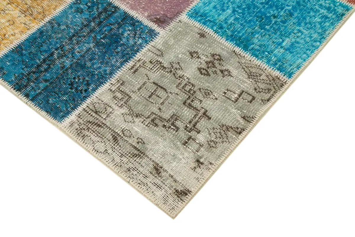 Patchwork Multi Pamuk Üzerine Yün El Dokuma Kilim-145x203 - Görsel 4