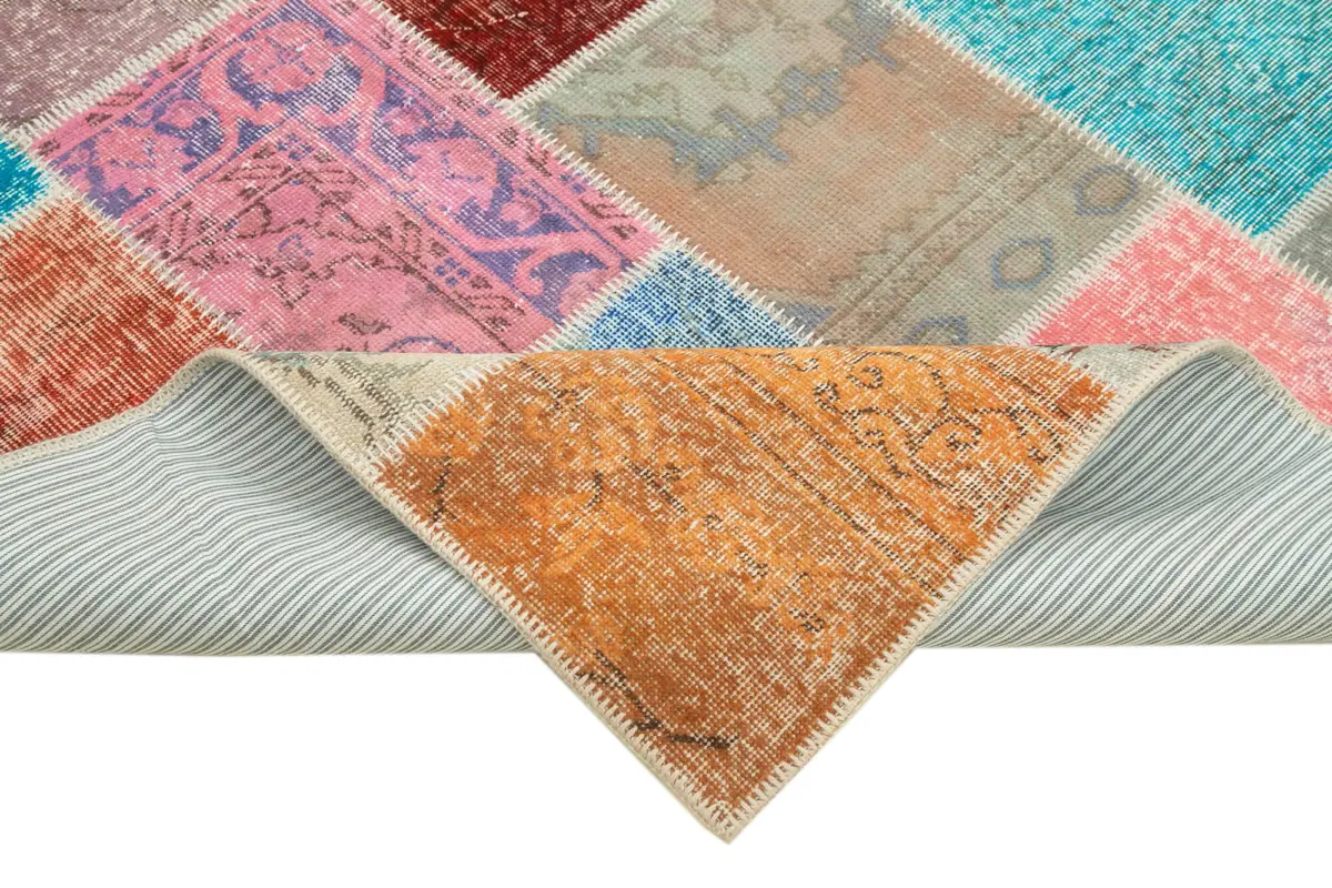 Patchwork Multi Pamuk Üzerine Yün El Dokuma Kilim-145x203 - Görsel 6