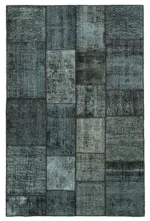 Patchwork Siyah Pamuk Üzerine Yün El Dokuma Kilim-134x206