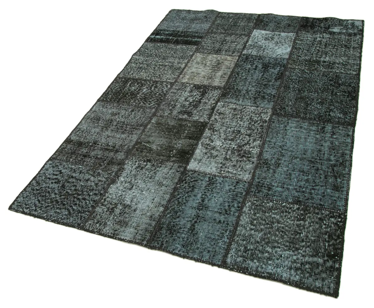 Patchwork Siyah Pamuk Üzerine Yün El Dokuma Kilim-134x206 - Görsel 3
