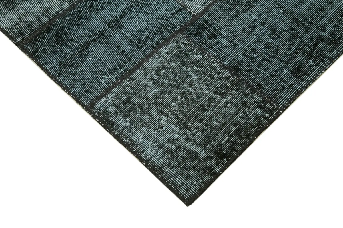 Patchwork Siyah Pamuk Üzerine Yün El Dokuma Kilim-134x206 - Görsel 4