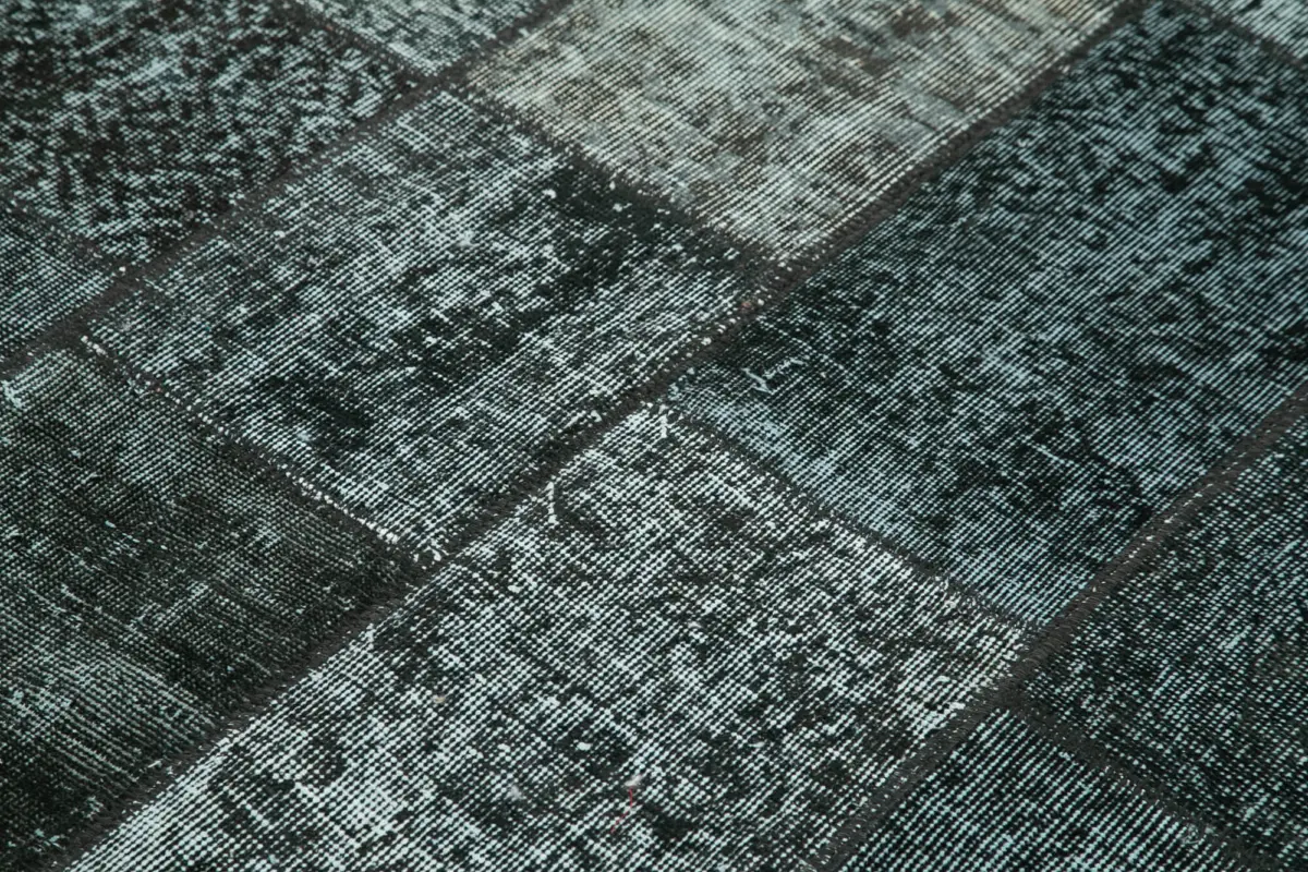Patchwork Siyah Pamuk Üzerine Yün El Dokuma Kilim-134x206 - Görsel 5
