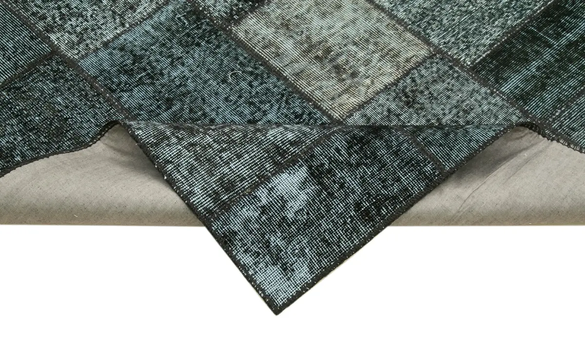 Patchwork Siyah Pamuk Üzerine Yün El Dokuma Kilim-134x206 - Görsel 6