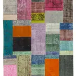 Patchwork Multi Pamuk Üzerine Yün El Dokuma Kilim-142x201