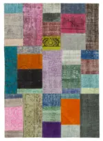 Patchwork Multi Pamuk Üzerine Yün El Dokuma Kilim-142x201