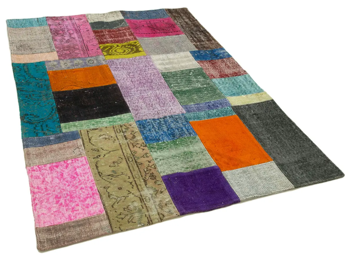 Patchwork Multi Pamuk Üzerine Yün El Dokuma Kilim-142x201 - Görsel 2