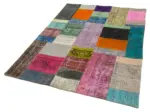 Patchwork Multi Pamuk Üzerine Yün El Dokuma Kilim-142x201 - Görsel 3