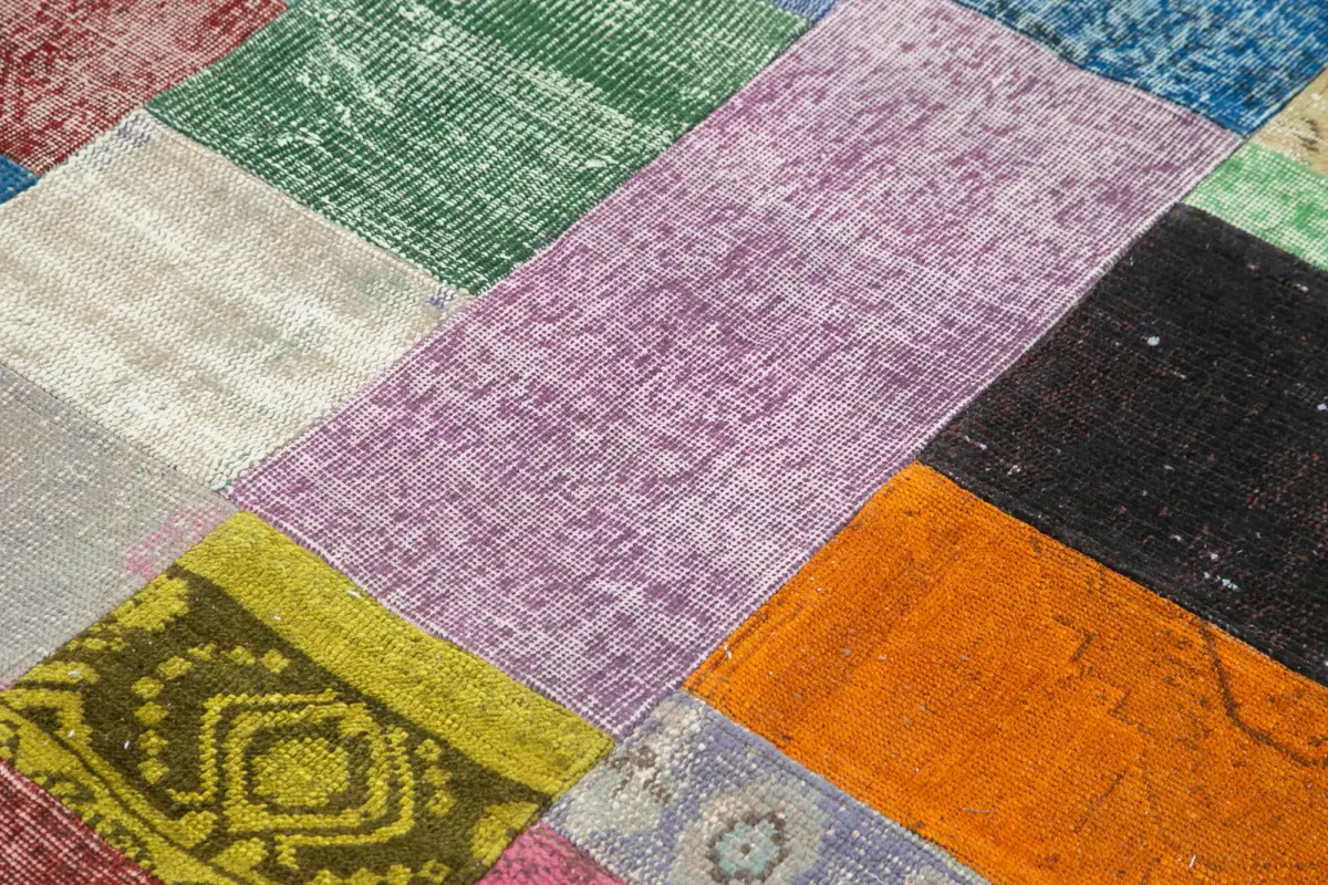 Patchwork Multi Pamuk Üzerine Yün El Dokuma Kilim-142x201 - Görsel 5