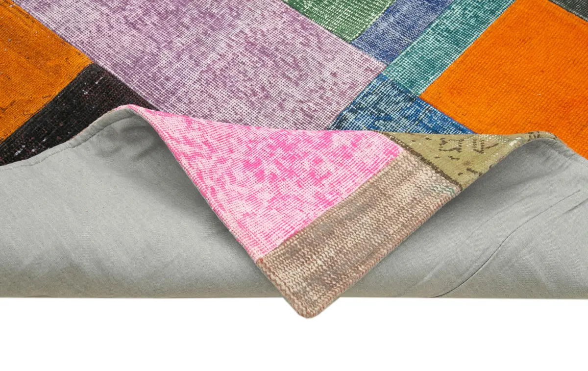 Patchwork Multi Pamuk Üzerine Yün El Dokuma Kilim-142x201 - Görsel 6