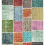 Patchwork Multi Pamuk Üzerine Yün El Dokuma Kilim-142x202