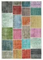 Patchwork Multi Pamuk Üzerine Yün El Dokuma Kilim-142x202
