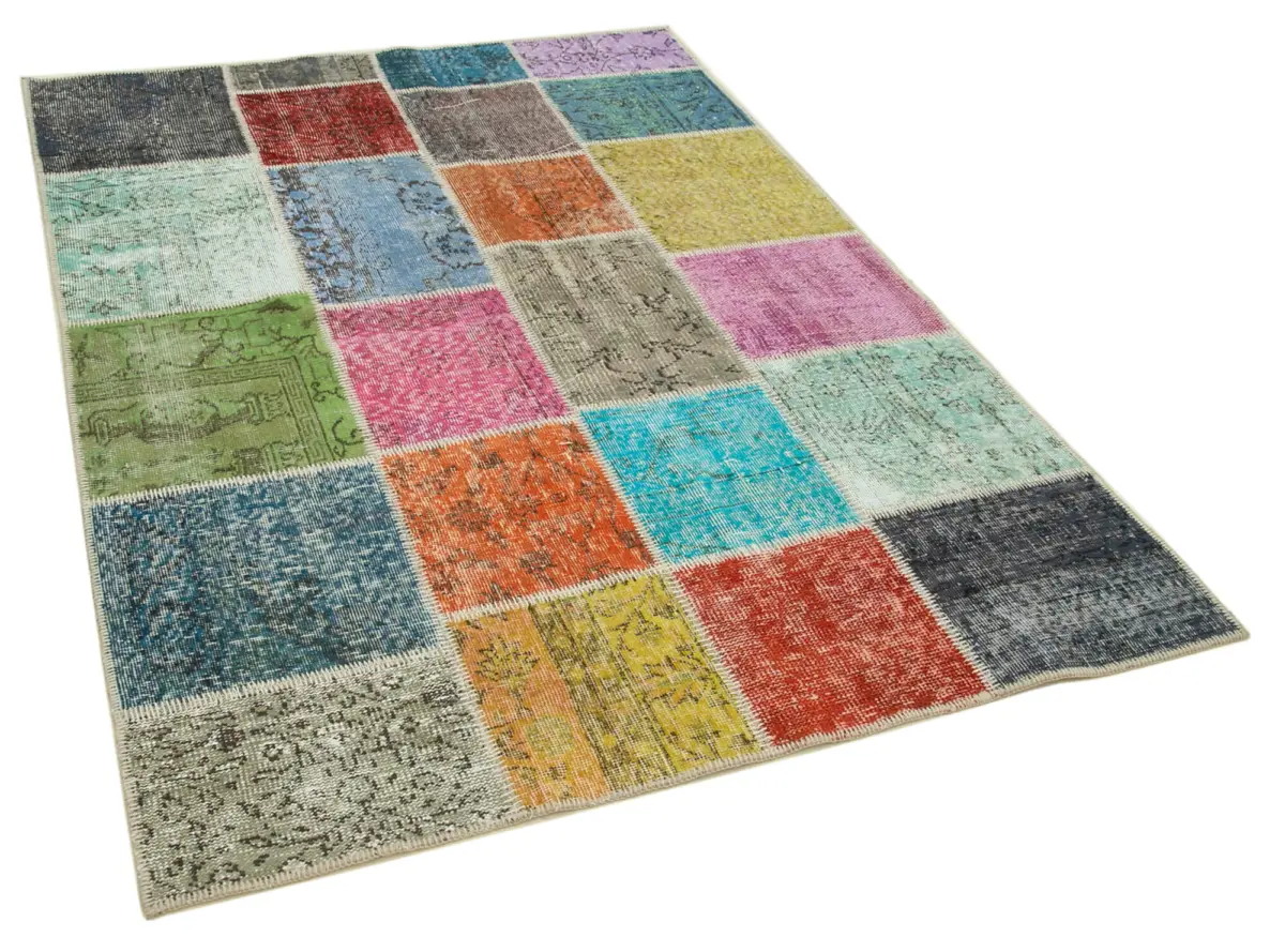 Patchwork Multi Pamuk Üzerine Yün El Dokuma Kilim-142x202 - Görsel 2