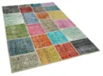 Patchwork Multi Pamuk Üzerine Yün El Dokuma Kilim-142x202 - Görsel 2